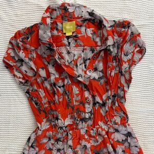 Silk Maeve Red and Gray Floral Blouse